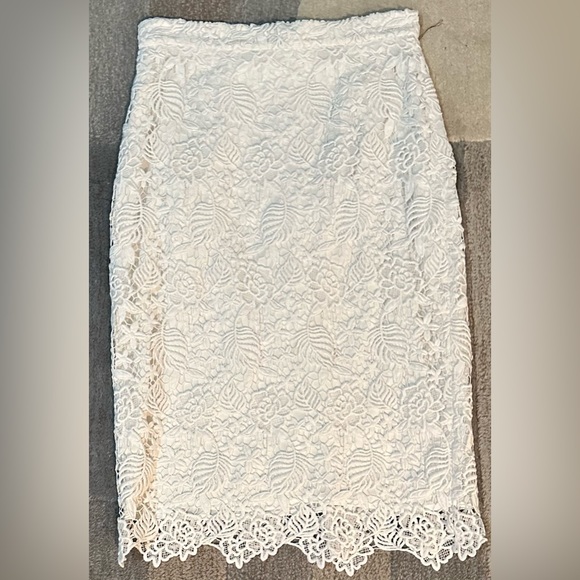 Banana Republic White Floral & Leaf Crochet Lace Midi Pencil Skirt - Picture 3 of 11